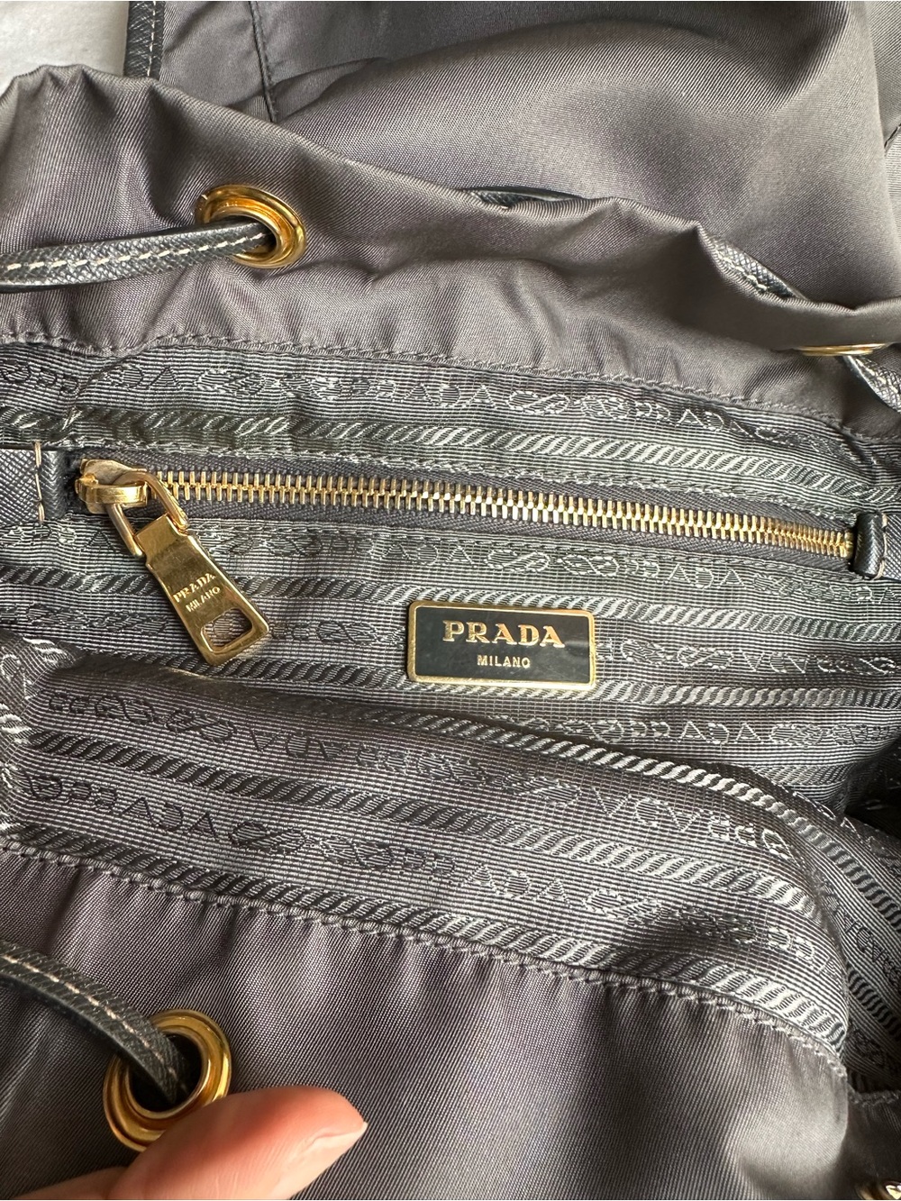 Prada Gray Nylon Drawstring Backpack with Gold Hardware - Picture 7 of 16